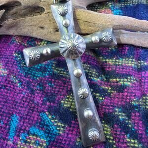 Native American sterling Cross by Chimney Butte 4" x 2"